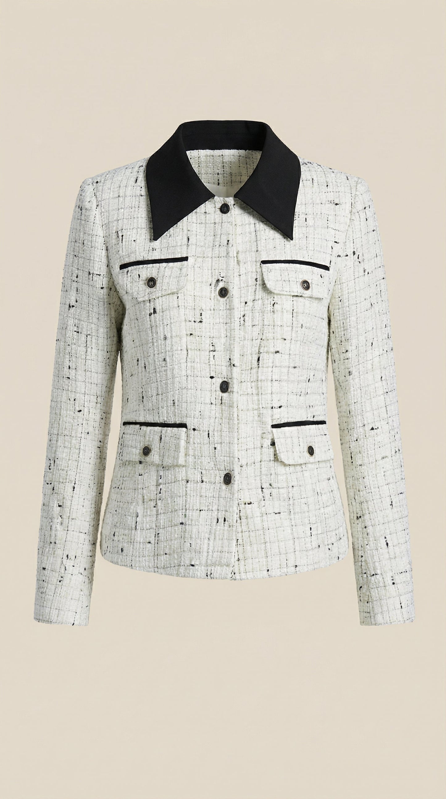 Giacca Donna in Tweed con Collo a Contrasto