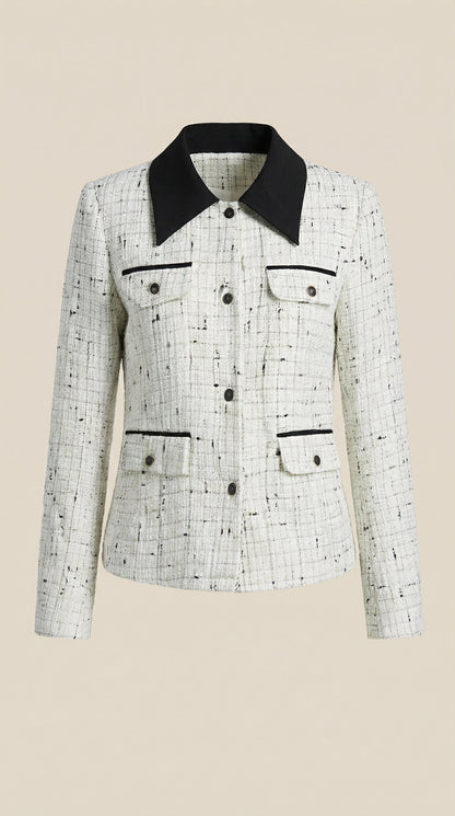 Giacca Donna in Tweed con Collo a Contrasto