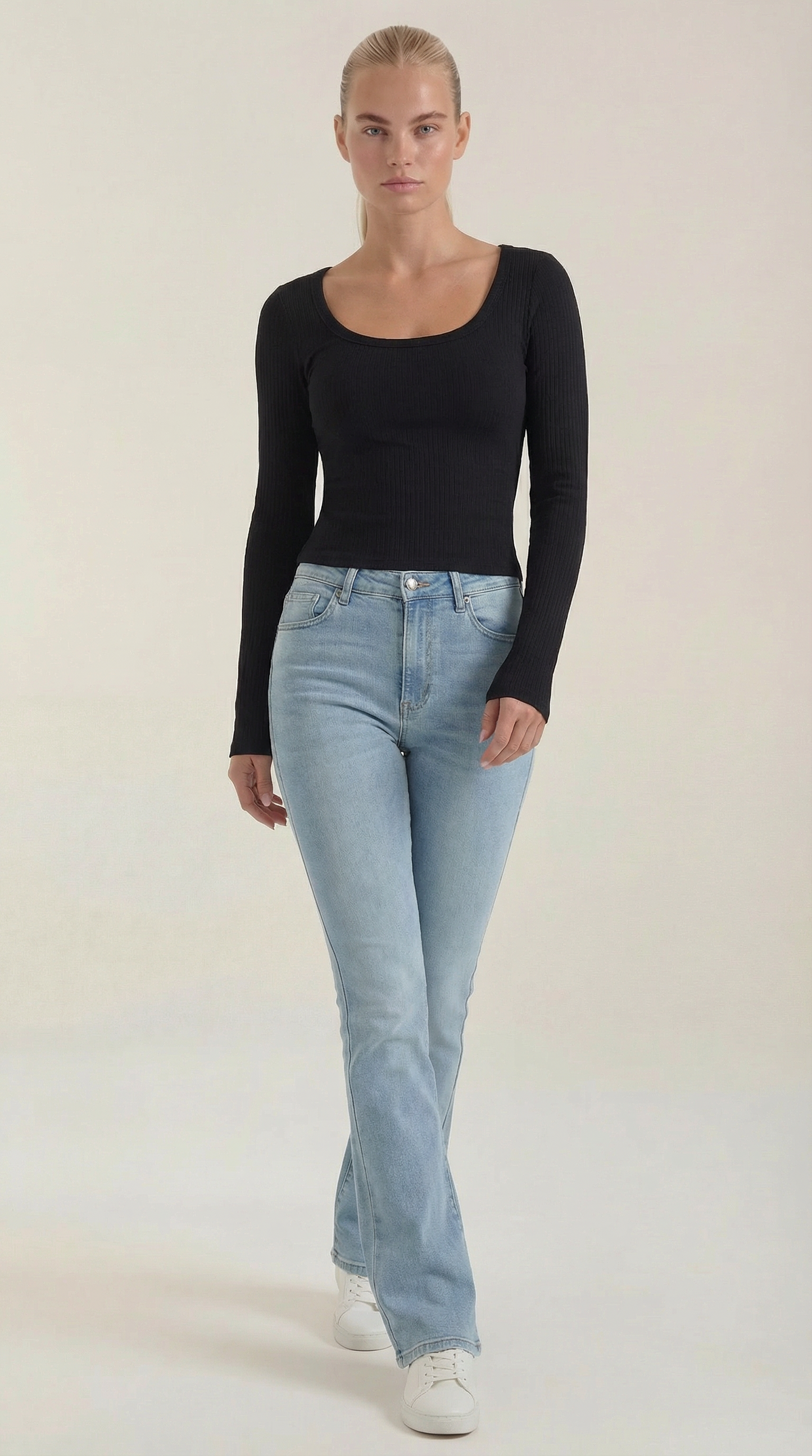 Top Donna a Maniche Lunghe con Scollo Rotondo