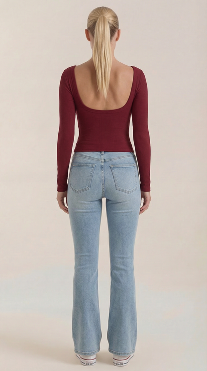 Top Donna a Maniche Lunghe con Scollo Rotondo