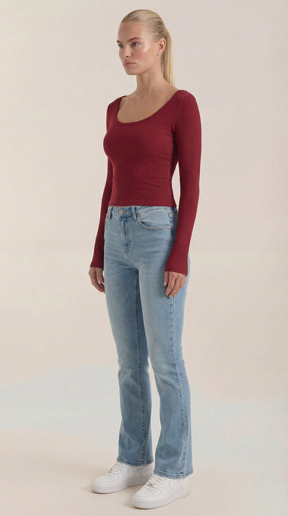 Top Donna a Maniche Lunghe con Scollo Rotondo