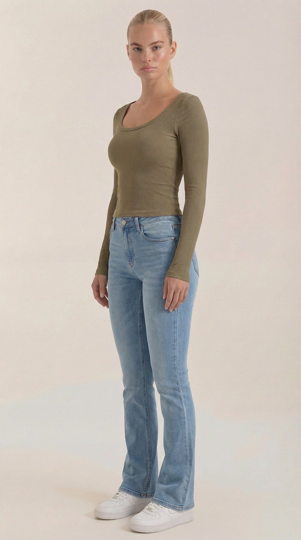 Top Donna a Maniche Lunghe con Scollo Rotondo