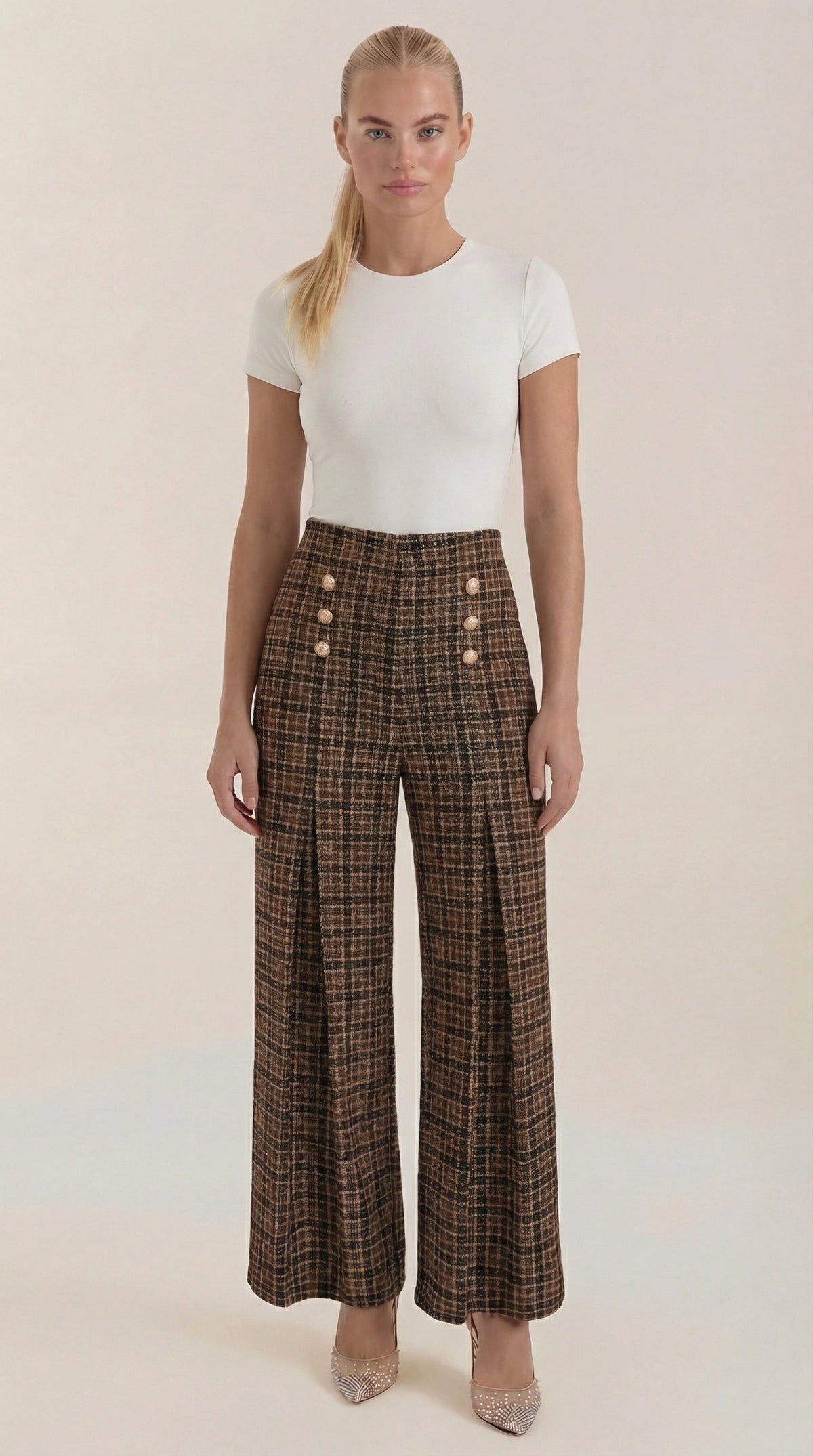 Pantaloni a Palazzo Donna a Quadri