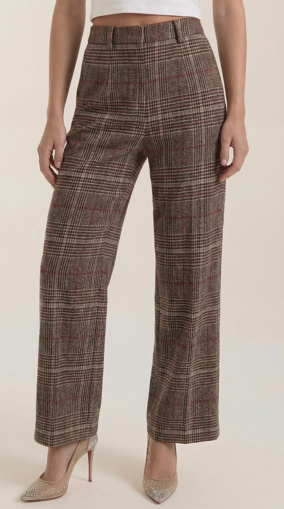 Pantaloni Donna a Quadri a Gamba Larga