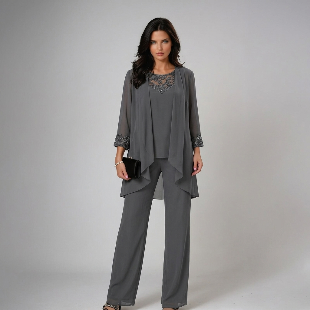 Itziar | Completo Donna Tre Pezzi in Chiffon con Strass