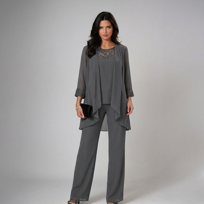 Itziar | Completo Donna Tre Pezzi in Chiffon con Strass