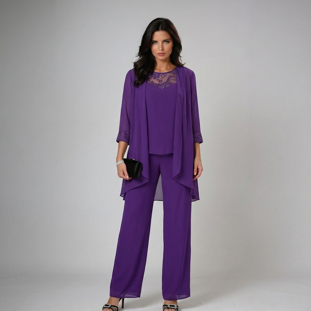 Itziar | Completo Donna Tre Pezzi in Chiffon con Strass