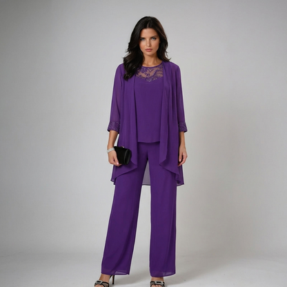 Itziar | Completo Donna Tre Pezzi in Chiffon con Strass