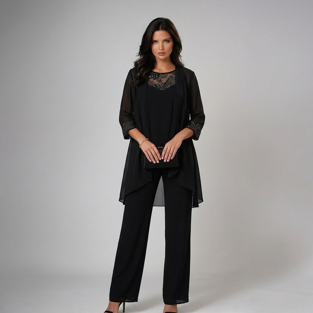 Itziar | Completo Donna Tre Pezzi in Chiffon con Strass