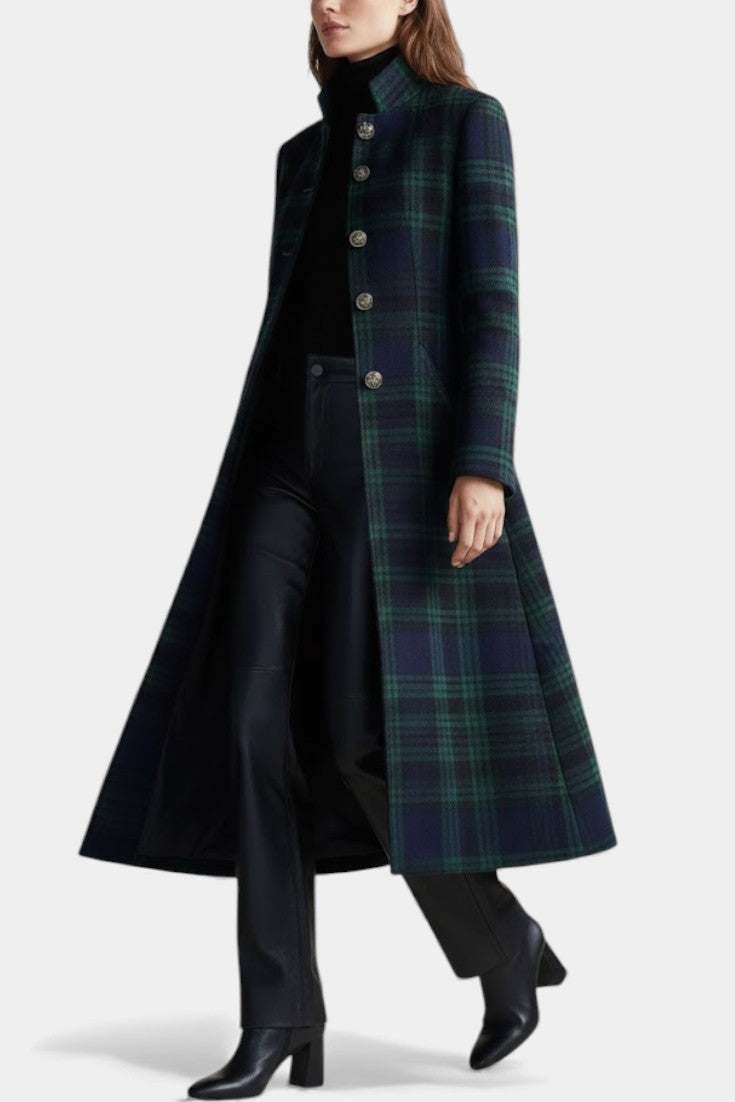 Rebecca | Cappotto Midi Donna a Quadri con Collo Alto