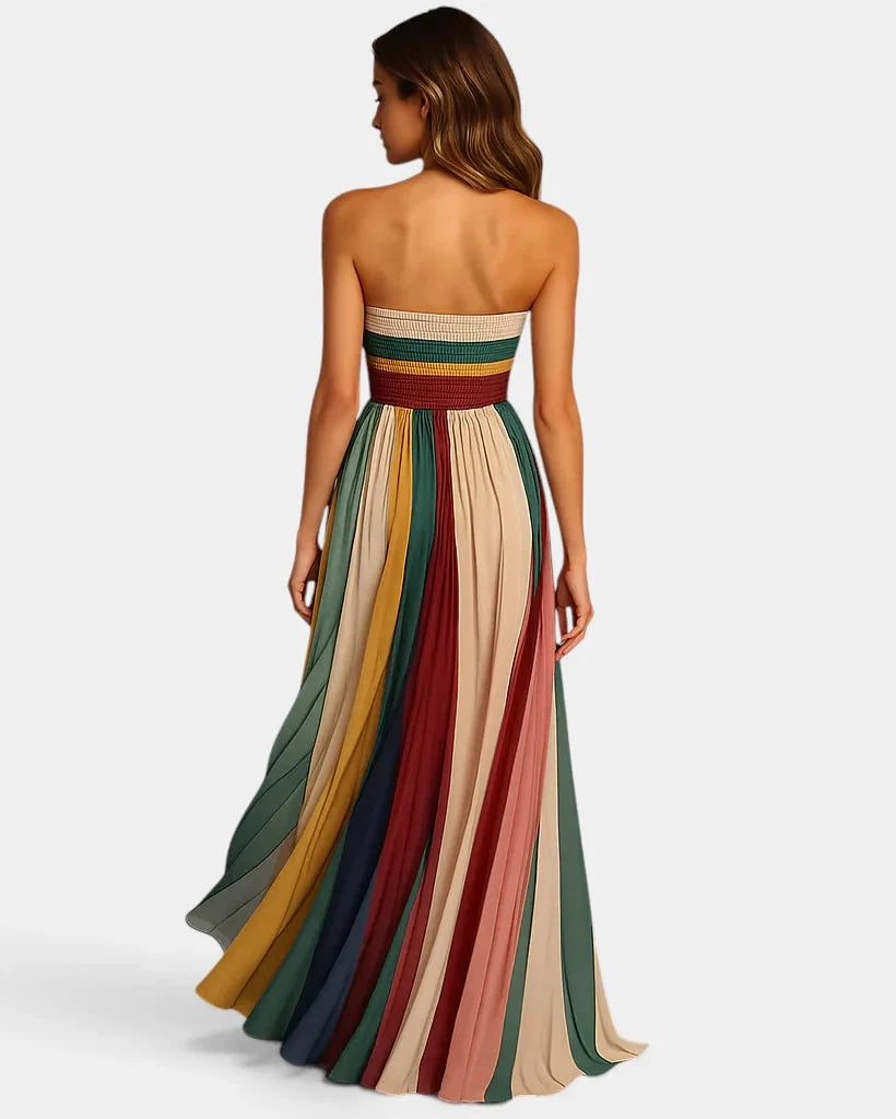 Abito Lungo Donna Strapless con Gonna Plissé
