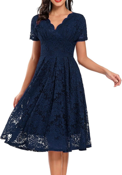 Abito Midi Donna in Pizzo Ricamato