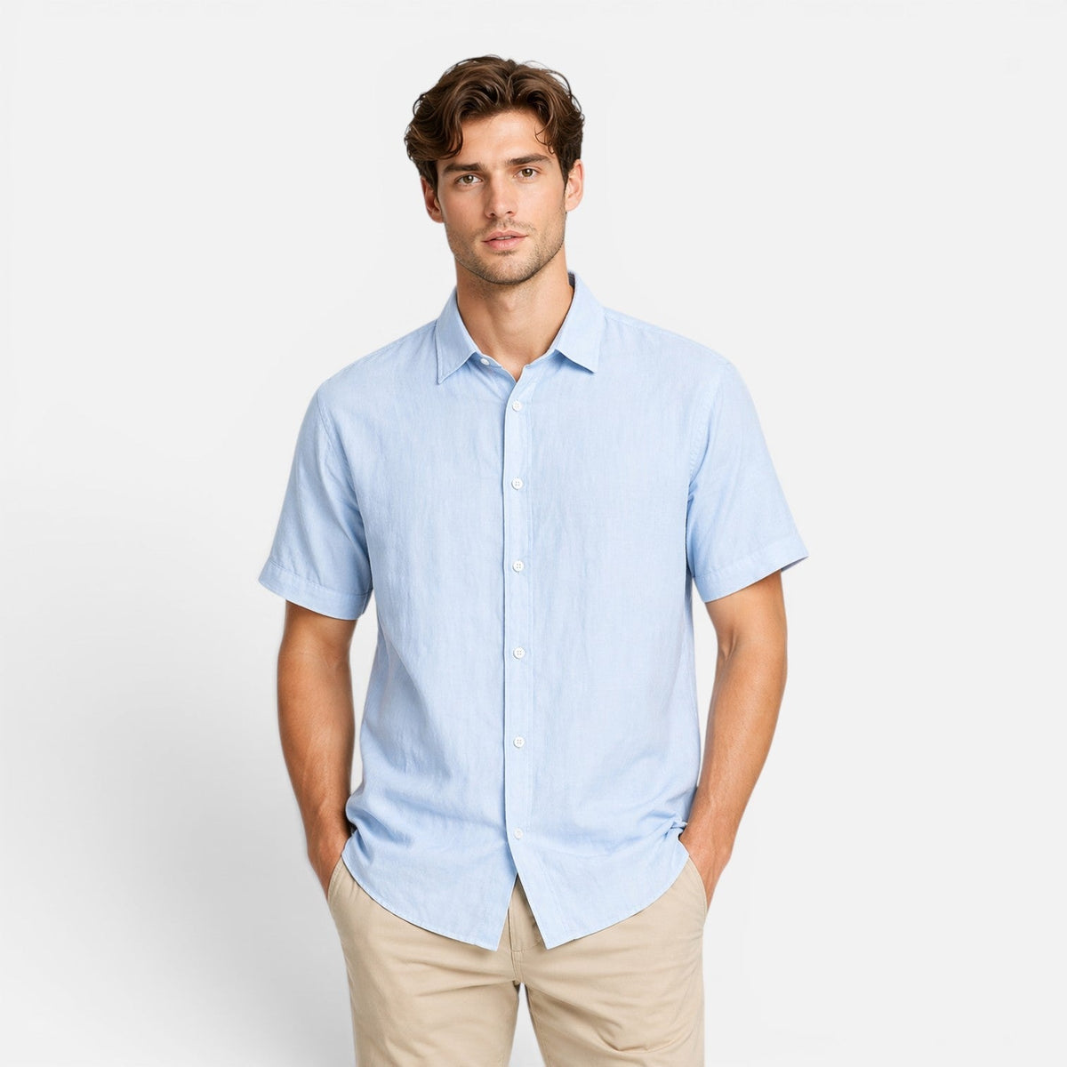 Camicia Uomo in Lino Maniche Corte Traspirante Comoda