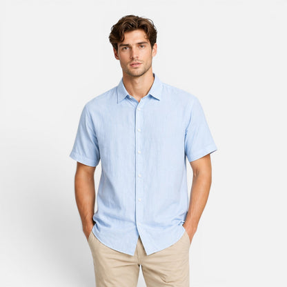 Camicia Uomo in Lino Maniche Corte Traspirante Comoda