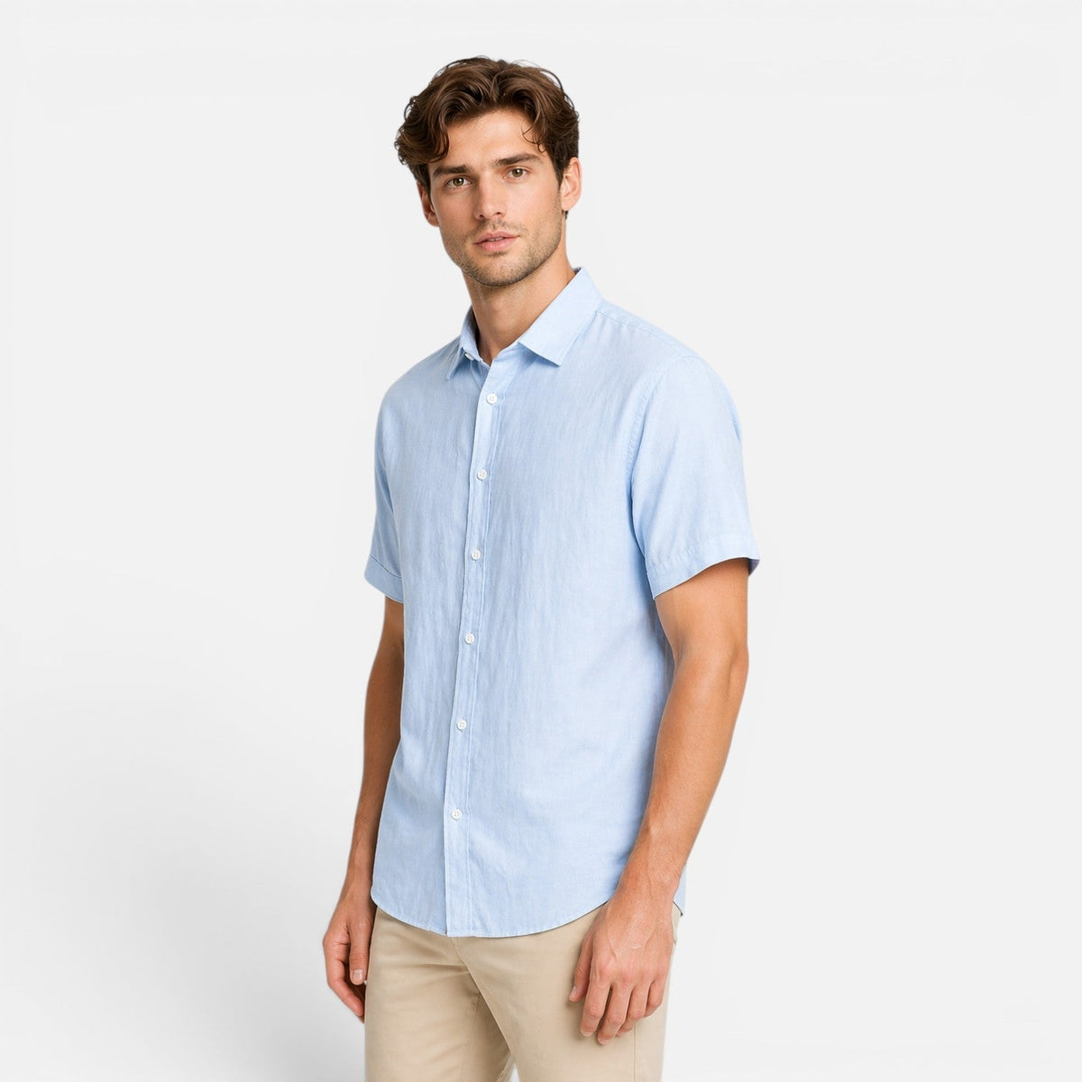 Camicia Uomo in Lino Maniche Corte Traspirante Comoda