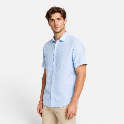 Camicia Uomo in Lino Maniche Corte Traspirante Comoda