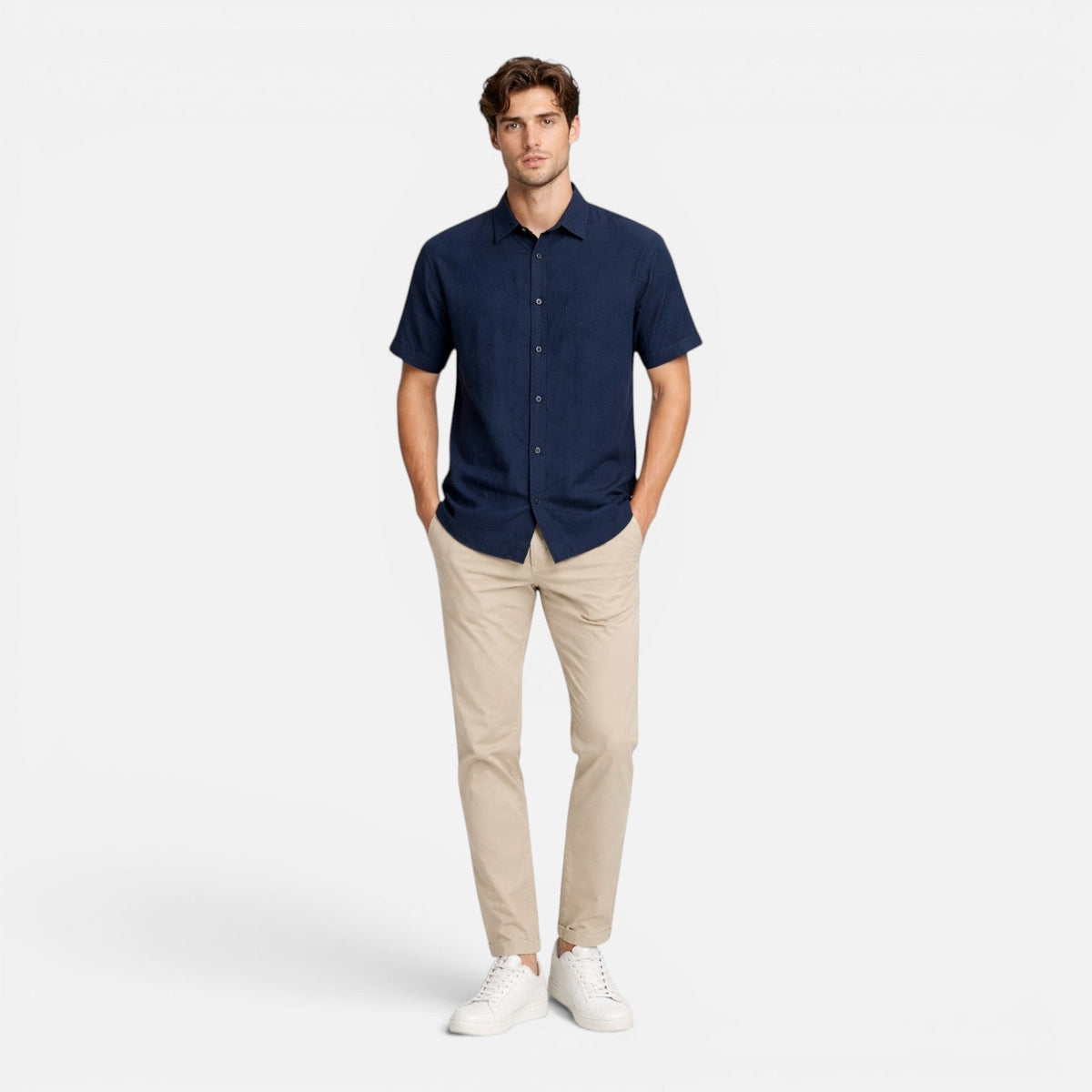 Camicia Uomo in Lino Maniche Corte Traspirante Comoda