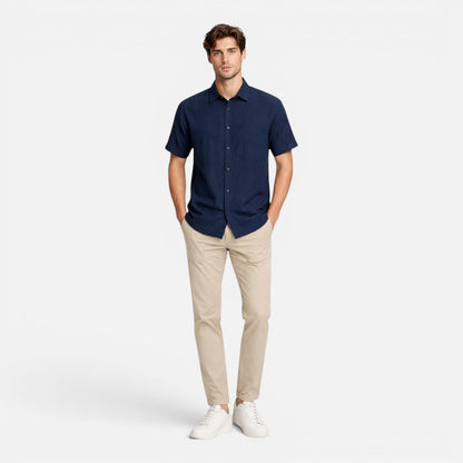Camicia Uomo in Lino Maniche Corte Traspirante Comoda
