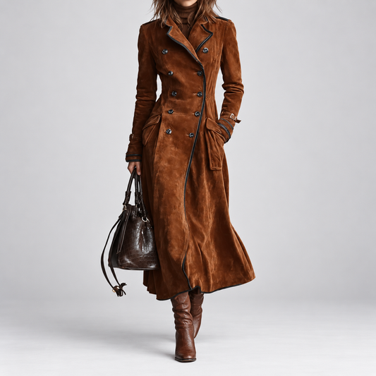 Giuliana | Trench Lungo Donna Effetto Camoscio con Cintura