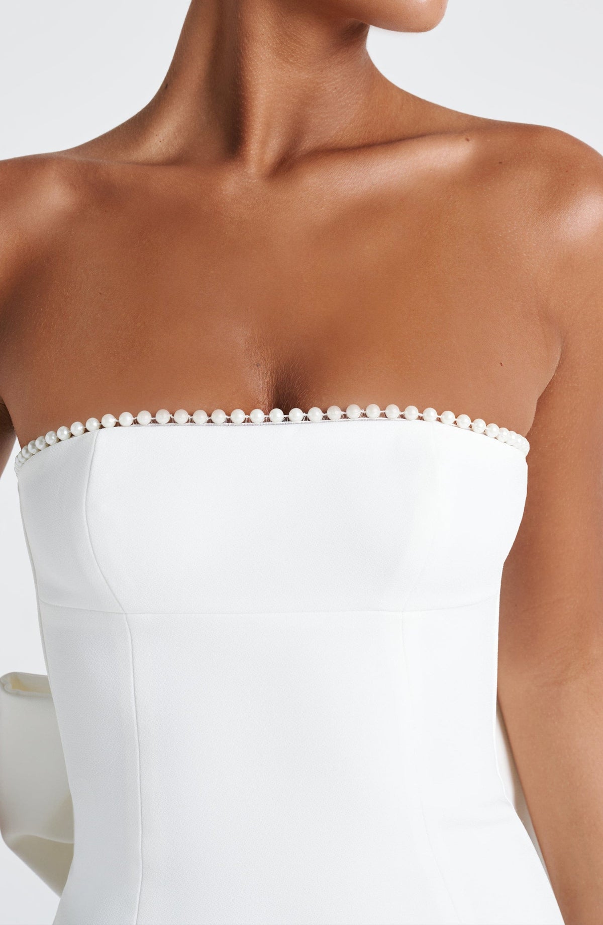 Abito Lungo Donna Strapless con Bordo Perlato
