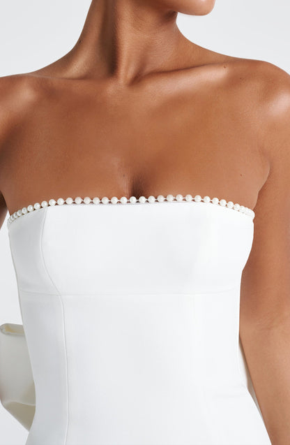 Abito Lungo Donna Strapless con Bordo Perlato