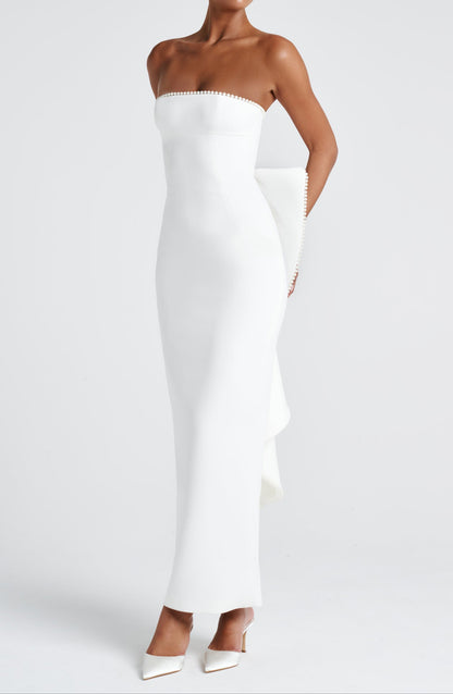 Abito Lungo Donna Strapless con Bordo Perlato