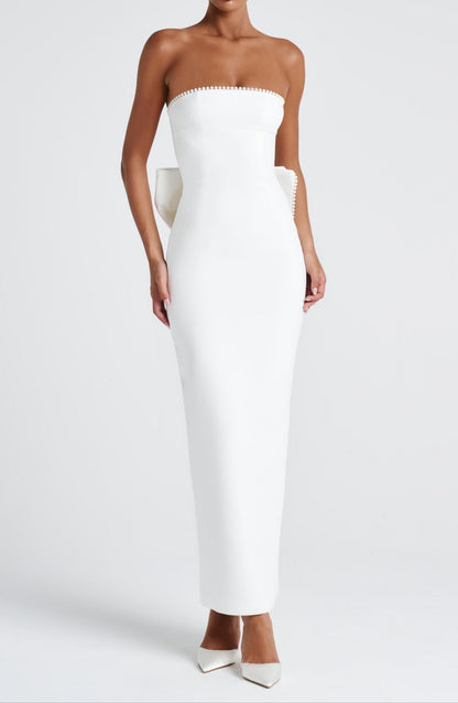 Abito Lungo Donna Strapless con Bordo Perlato