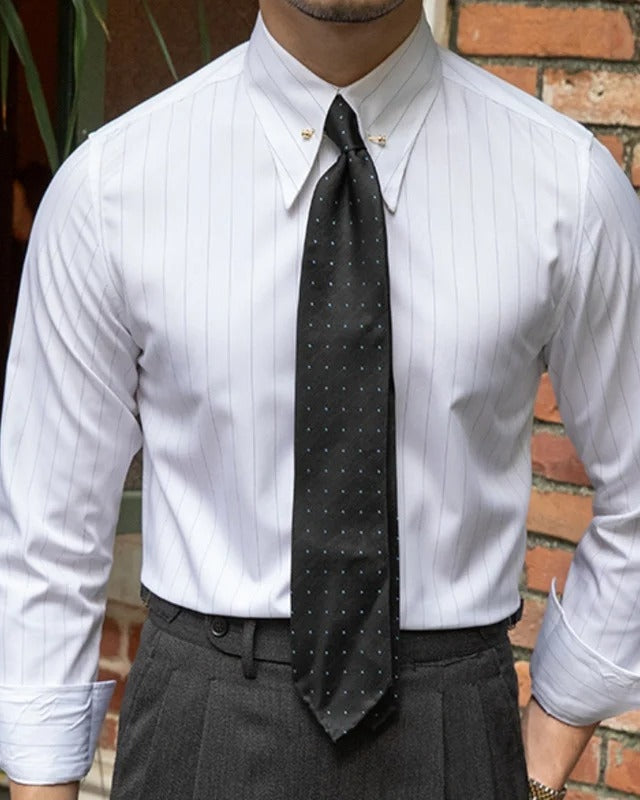 Camicia Uomo a Righe Sottili Setosa Silhouette Ordinata