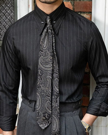 Camicia Uomo a Righe Sottili Setosa Silhouette Ordinata