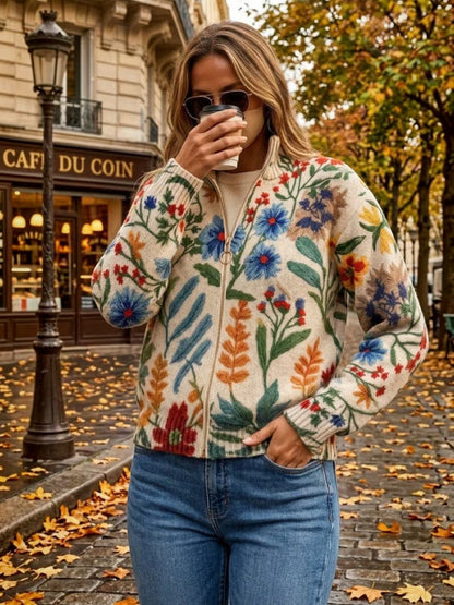 Birgit | Cardigan Donna con Stampa Botanica