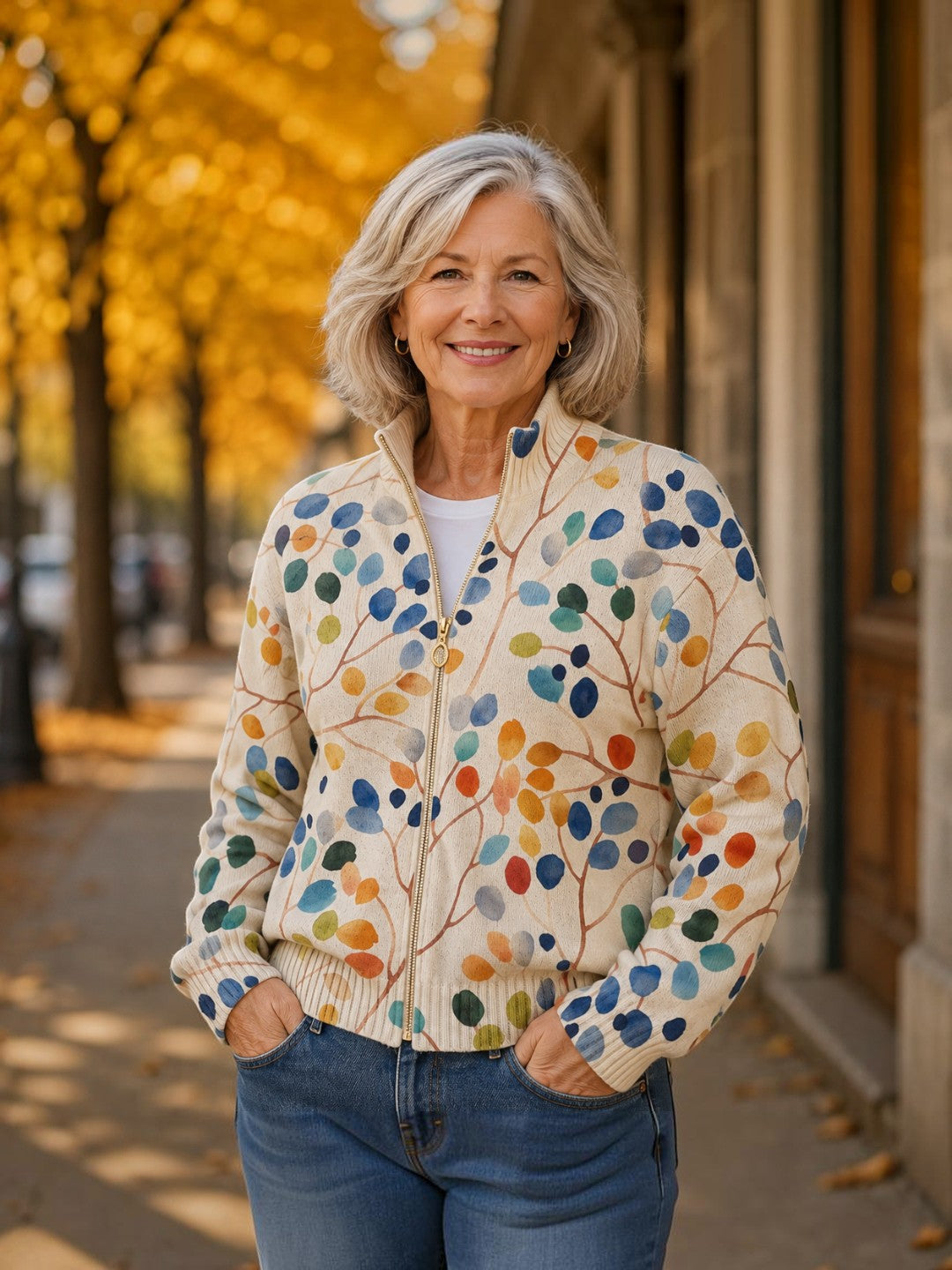 Anja | Cardigan Donna con Foglie Colorate