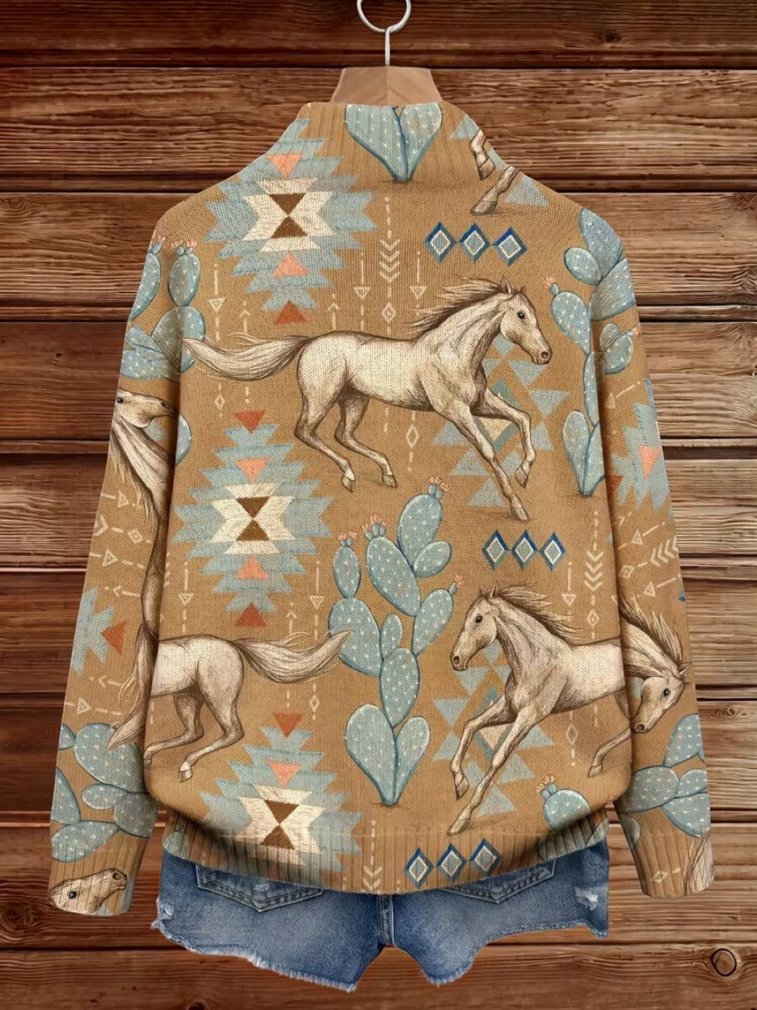 Brigitte | Cardigan Donna con Cavalli e Cactus