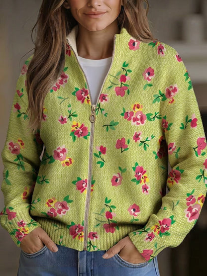 Elke | Cardigan Donna Verde a Fiori