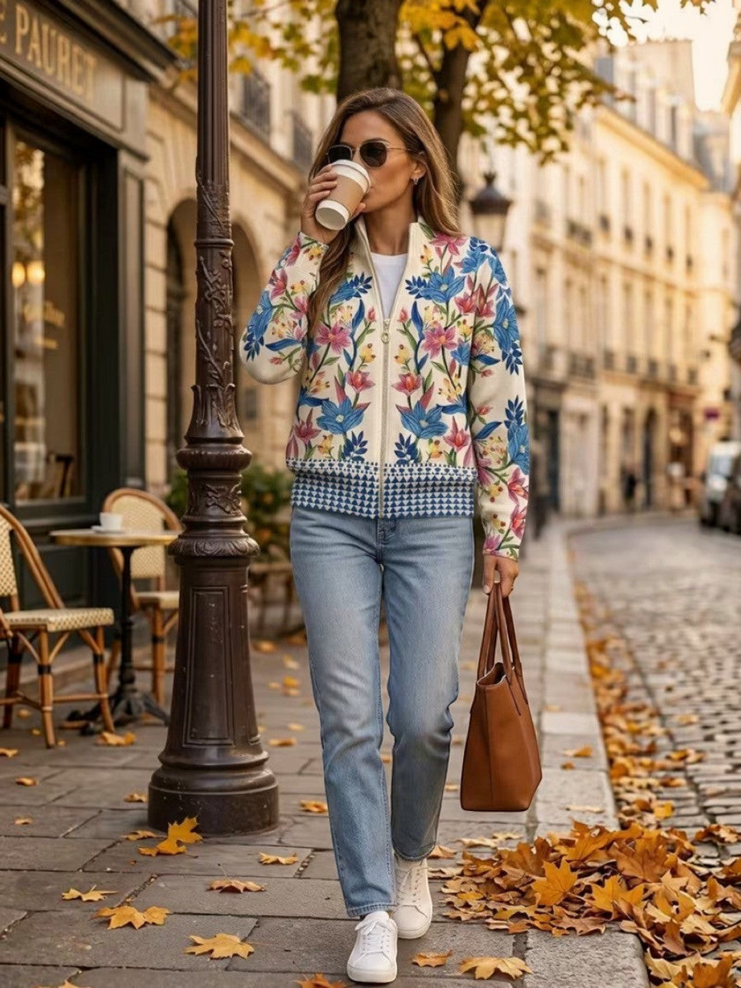 Birgit | Cardigan Donna con Stampa Botanica