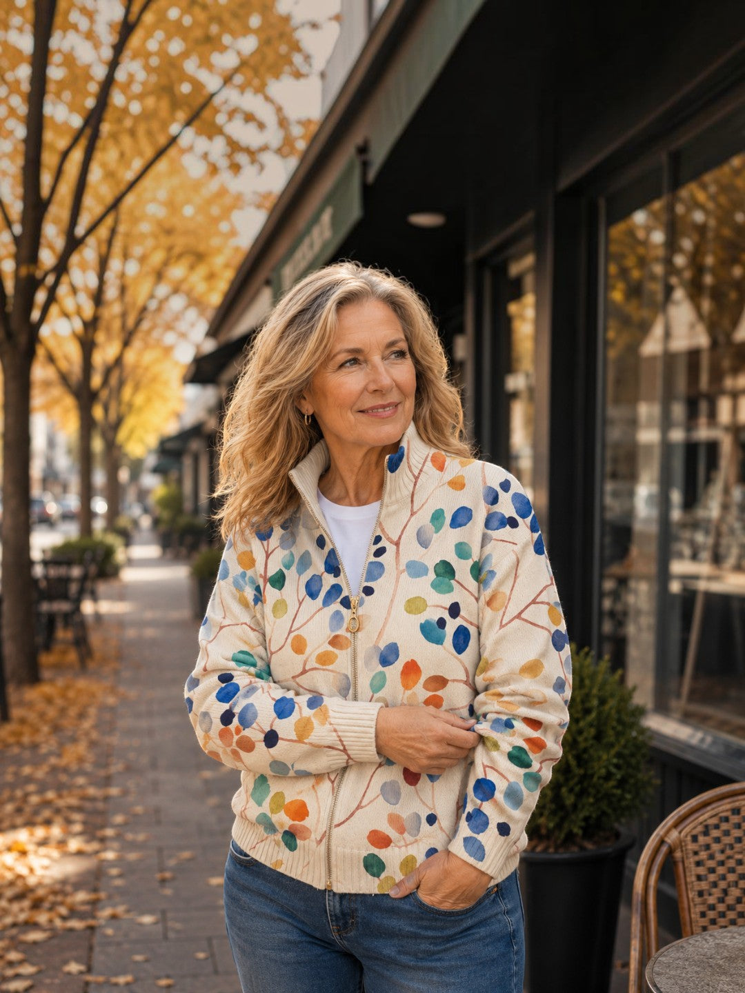 Anja | Cardigan Donna con Foglie Colorate