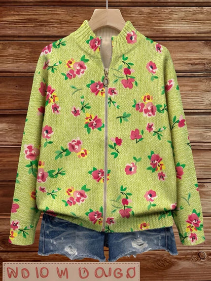 Elke | Cardigan Donna Verde a Fiori