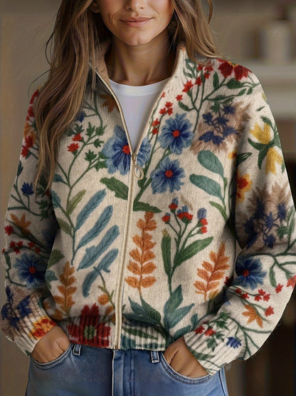 Birgit | Cardigan Donna con Stampa Botanica