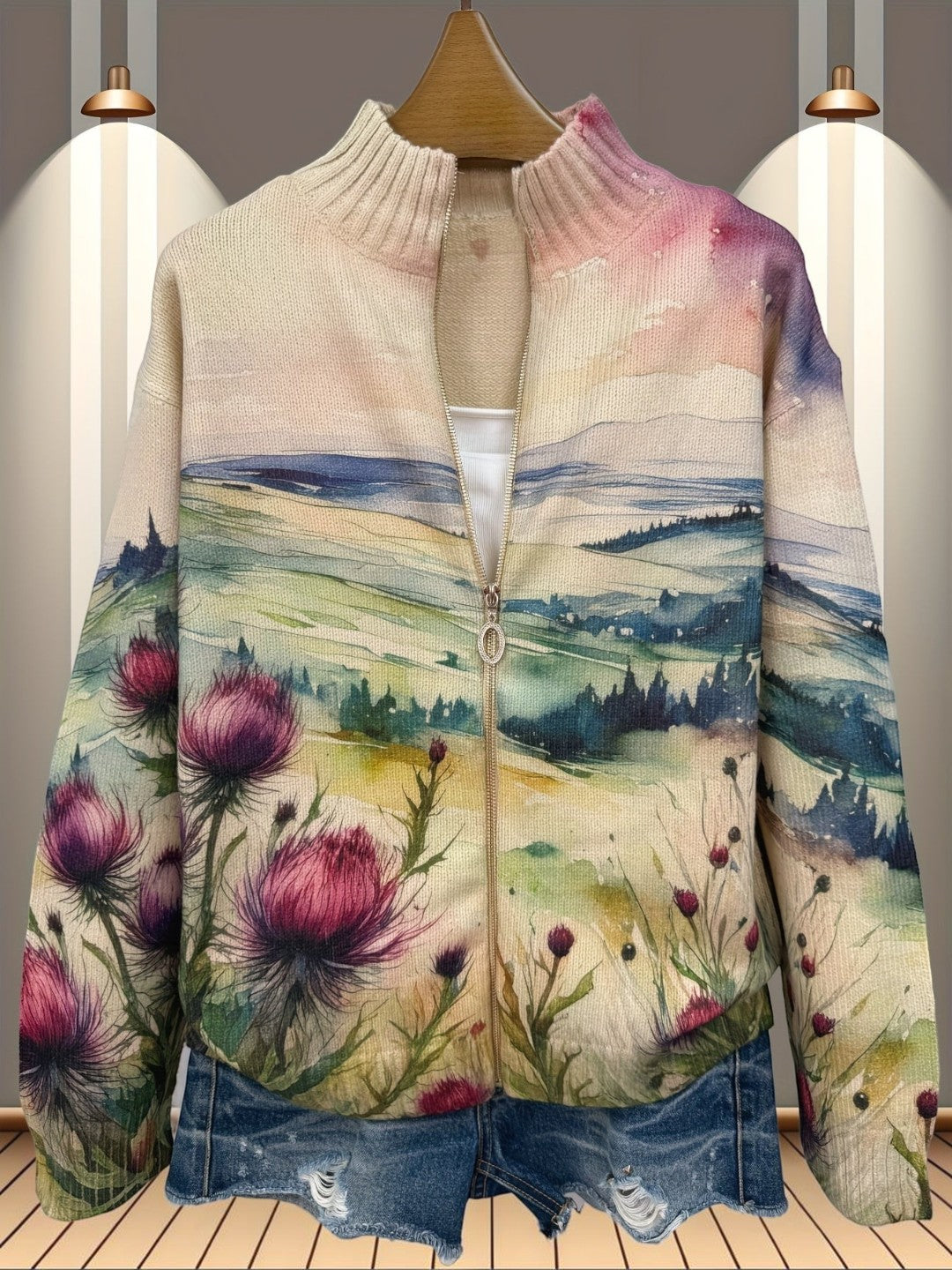 Heike | Cardigan Donna con Cardi e Paesaggio