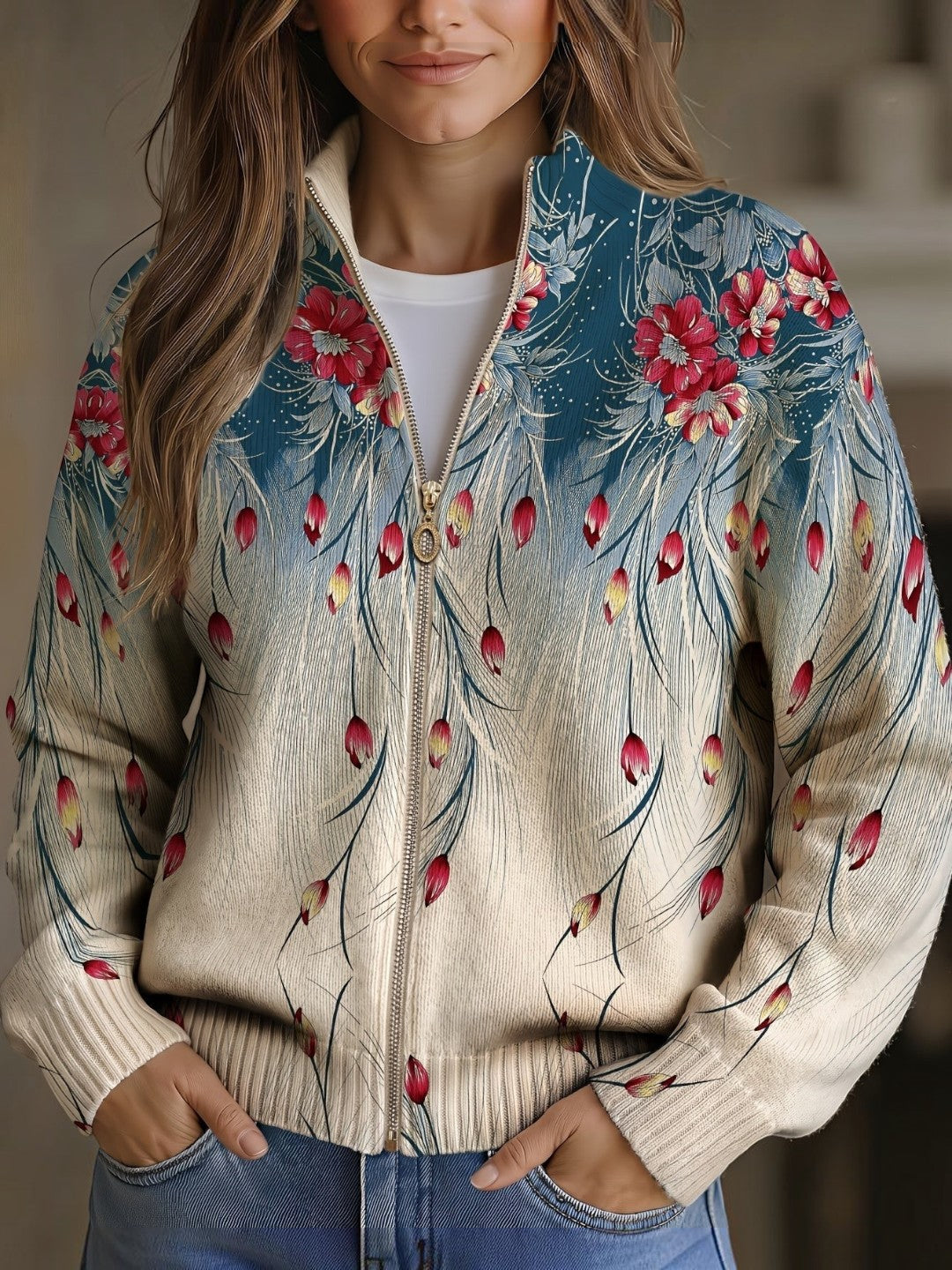 Martina | Cardigan Donna con Piume di Pavone