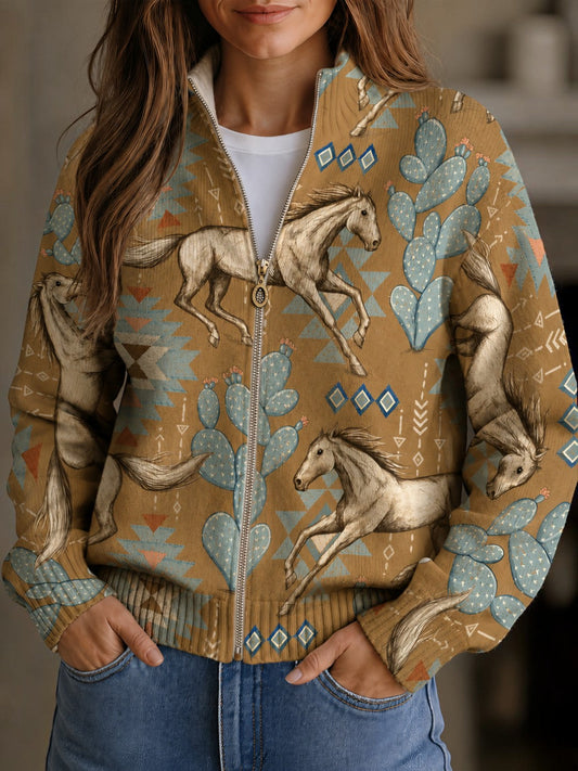 Brigitte | Cardigan Donna con Cavalli e Cactus