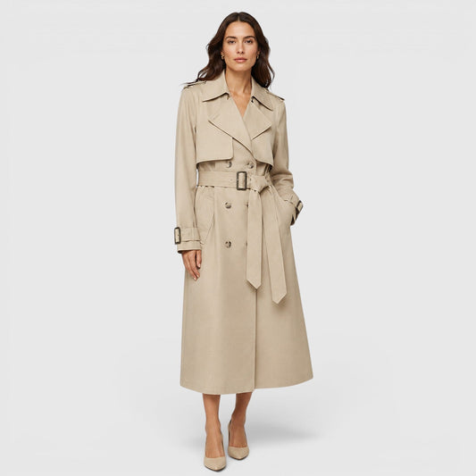 Trench Lungo Donna Doppiopetto con Cintura
