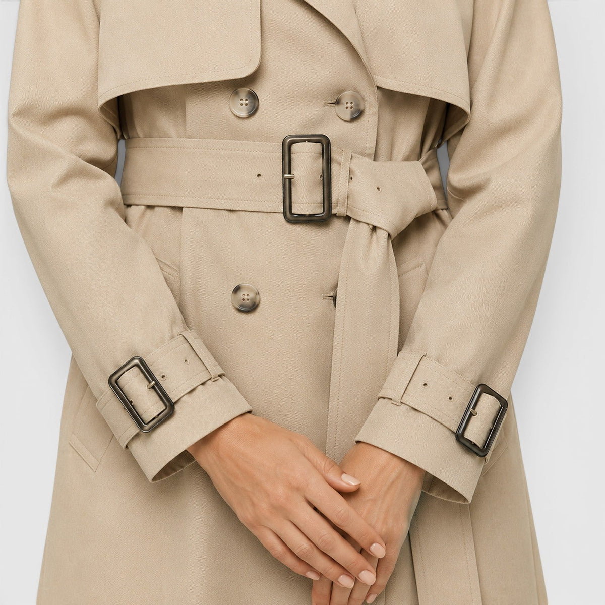 Trench Lungo Donna Doppiopetto con Cintura