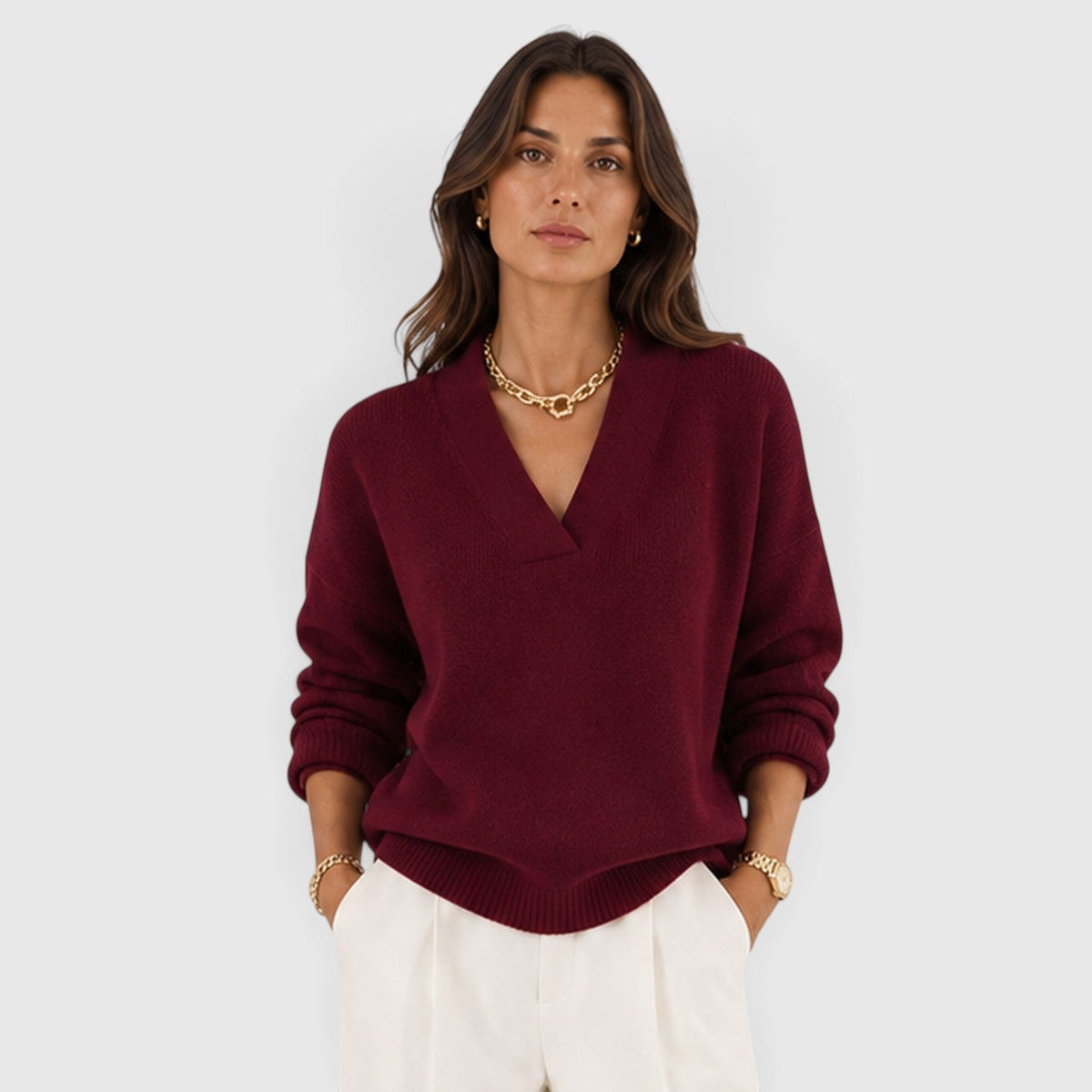 Maglione Donna Scollo a V in Maglia Morbida