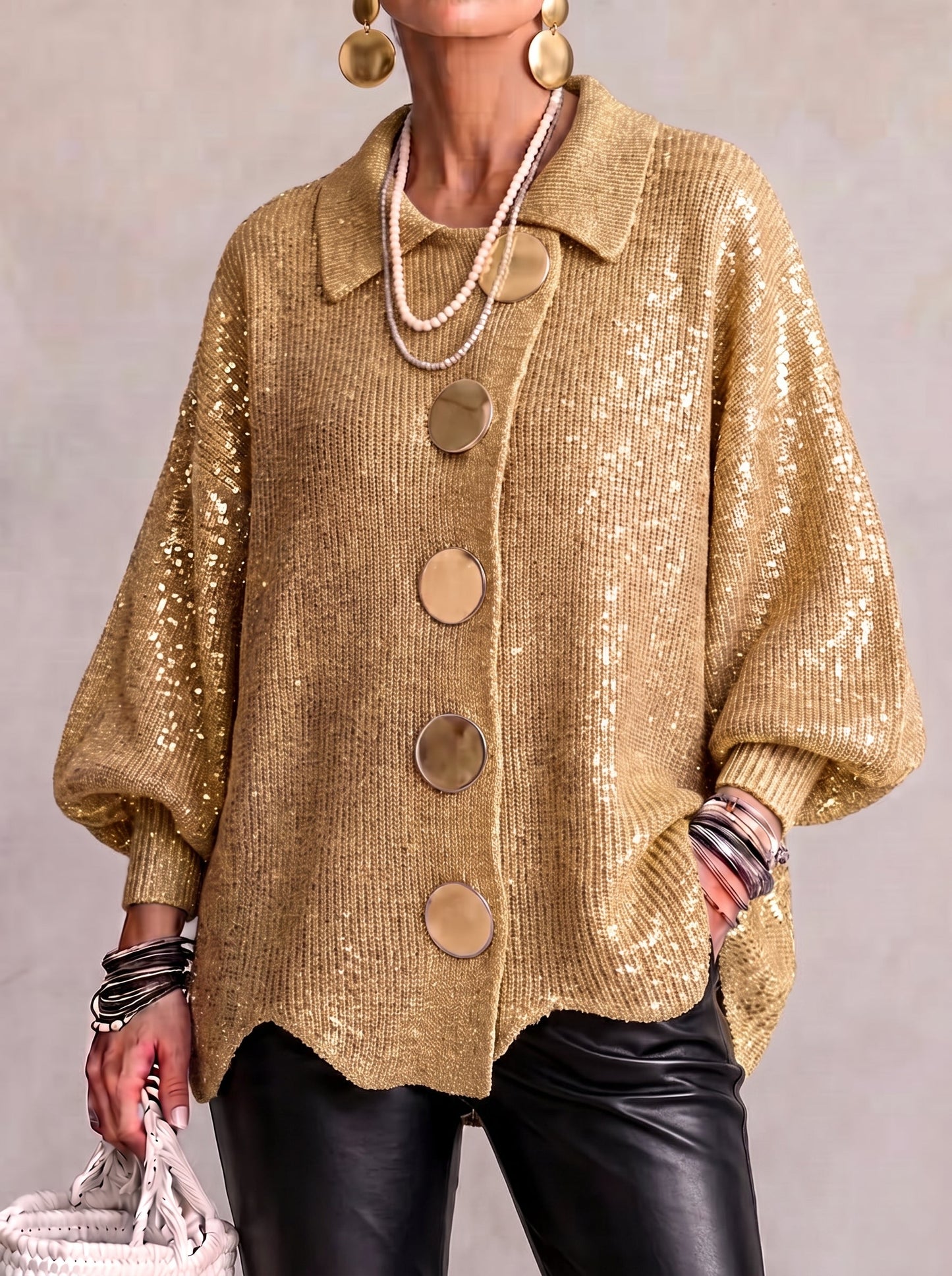 Karin | Cardigan Oversize Donna con Bottoni Dorati