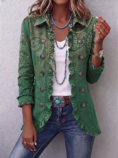 Jacinta | Giacca Donna Paisley Verde con Volant
