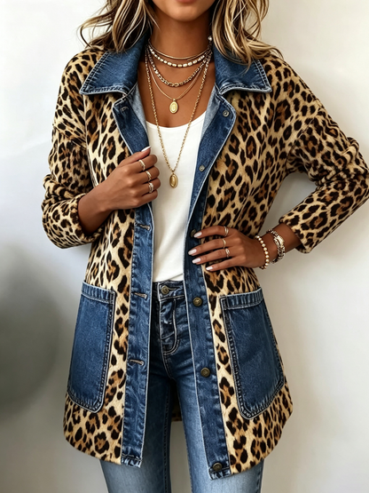 Lorena | Giacca Lunga Donna Leopardo e Denim