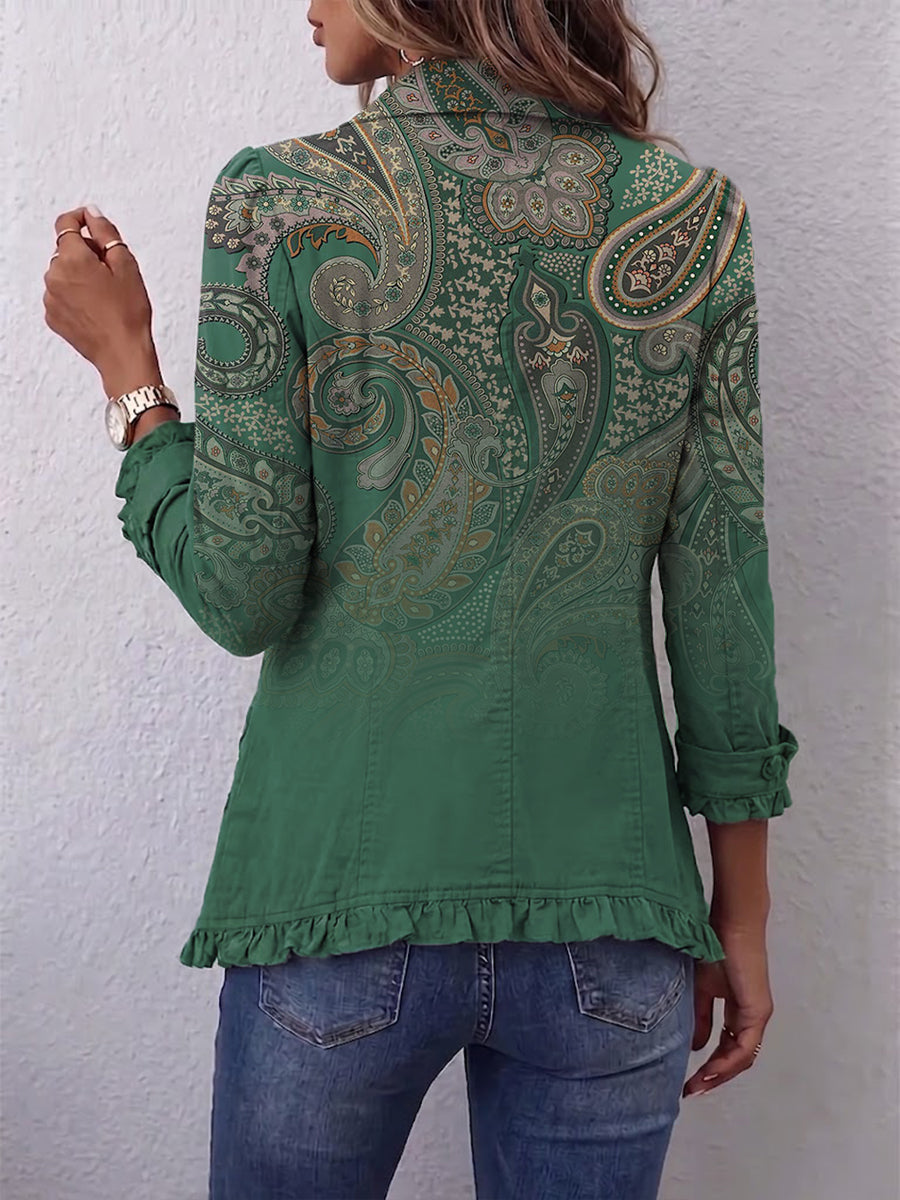Jacinta | Giacca Donna Paisley Verde con Volant
