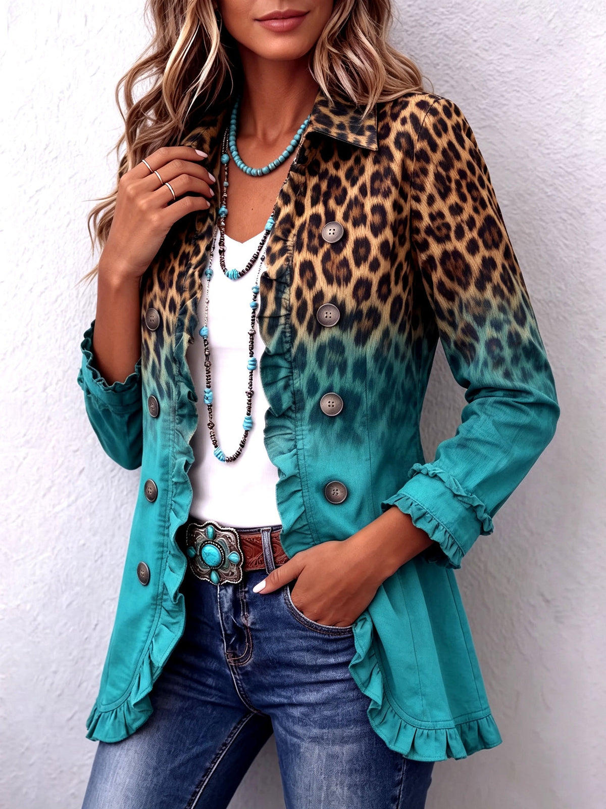 Mercedes | Blazer Donna Leopardo Degradé con Volant