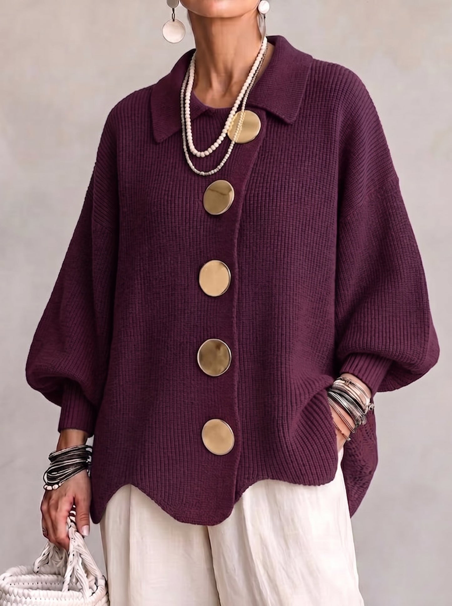Karin | Cardigan Oversize Donna con Bottoni Dorati