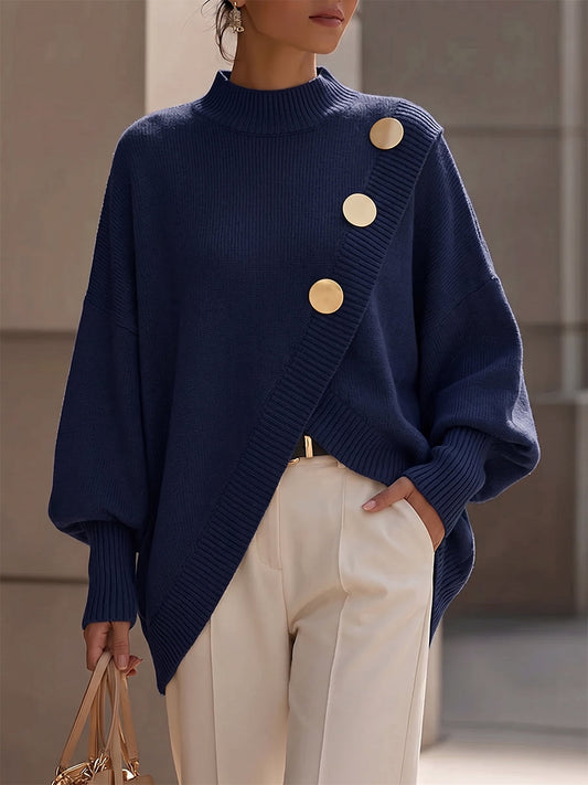 Regina | Maglione Donna Asimmetrico con Bottoni Dorati